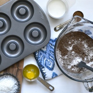 Baked Coconut Mocha Donuts with Dark Chocolate Coconut Glaze