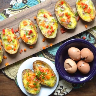 Cheddar Quiche Stuffed Potato Skins www.maebells.com