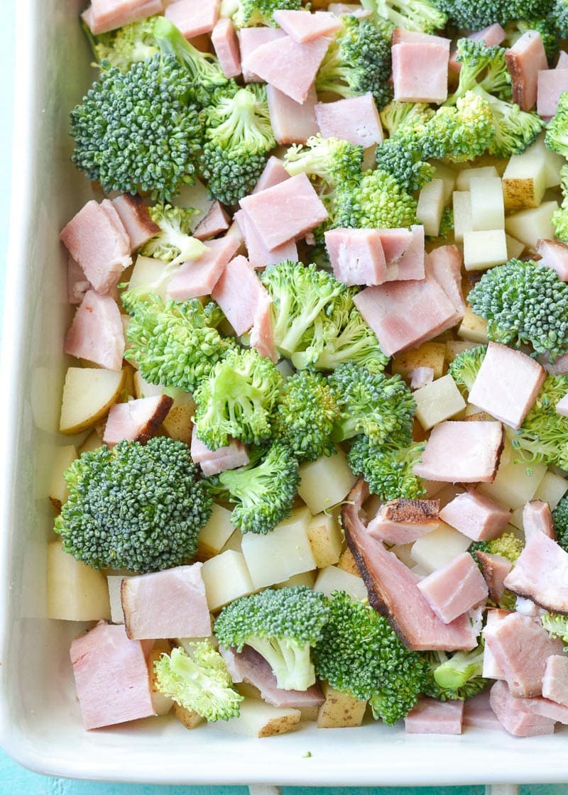 This Cheesy Potato, Broccoli and Ham Bake is the perfect comfort food! This recipe is an excellent way to use up leftover ham for a quick and easy meal! 