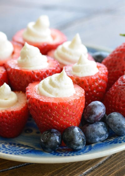 These Cheesecake Stuffed Strawberries look fancy, but they're a breeze to make! Perfect for picnics and potlucks! 