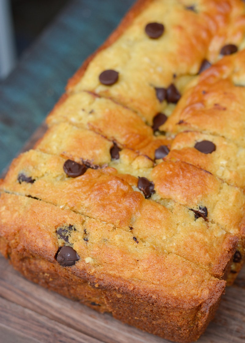 This gluten free Chocolate Chip Cookie Bread is loaded with brown sugar, vanilla and dark chocolate chips. It is an easy quick bread recipe you will love!