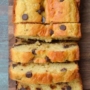 This gluten free Chocolate Chip Cookie Bread is loaded with brown sugar, vanilla and dark chocolate chips. It is an easy quick bread recipe you will love!