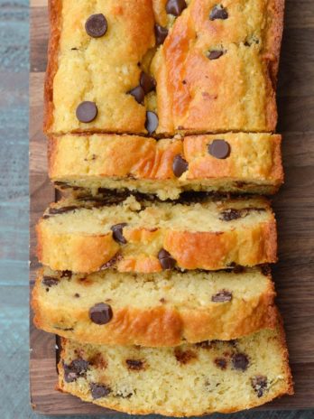 This gluten free Chocolate Chip Cookie Bread is loaded with brown sugar, vanilla and dark chocolate chips. It is an easy quick bread recipe you will love!