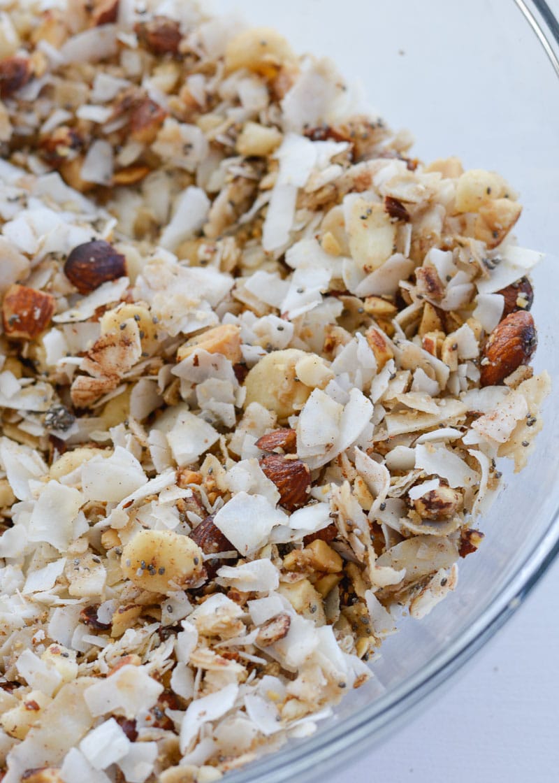 Toasted Coconut Granola is the perfect low carb, keto-friendly snack! Packed with coconut flakes, almonds, macadamia nuts, cinnamon and vanilla, this is a treat you will love! 