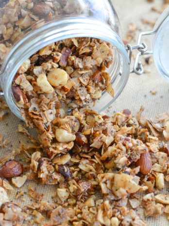 Toasted Coconut Granola is the perfect low carb, keto-friendly snack! Packed with coconut flakes, almonds, macadamia nuts, cinnamon and vanilla, this is a treat you will love! 