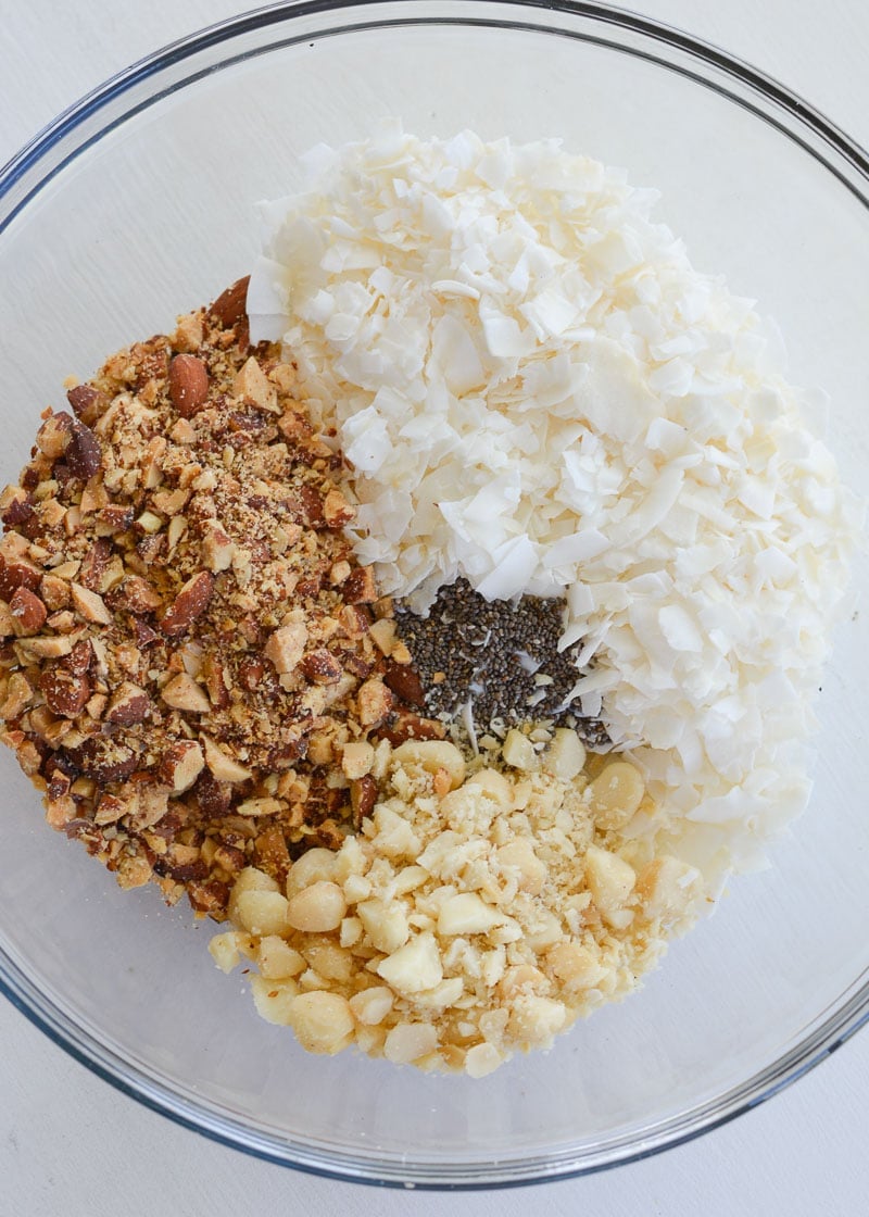 Toasted Coconut Granola is the perfect low carb, keto-friendly snack! Packed with coconut flakes, almonds, macadamia nuts, cinnamon and vanilla, this is a treat you will love! 