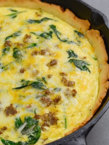This Sausage and Spinach Quiche is the perfect easy brunch recipe that is deceptively impressive! With options for low carb, keto and gluten free diets this recipe is perfect for everyone!