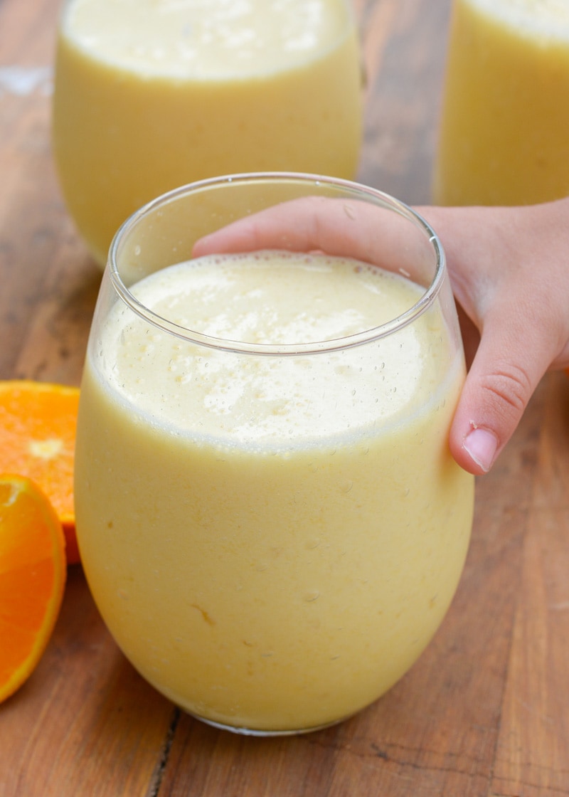 This Sunshine Shake is the perfect five ingredient breakfast smoothie that tastes just like an orange creamsicle! 