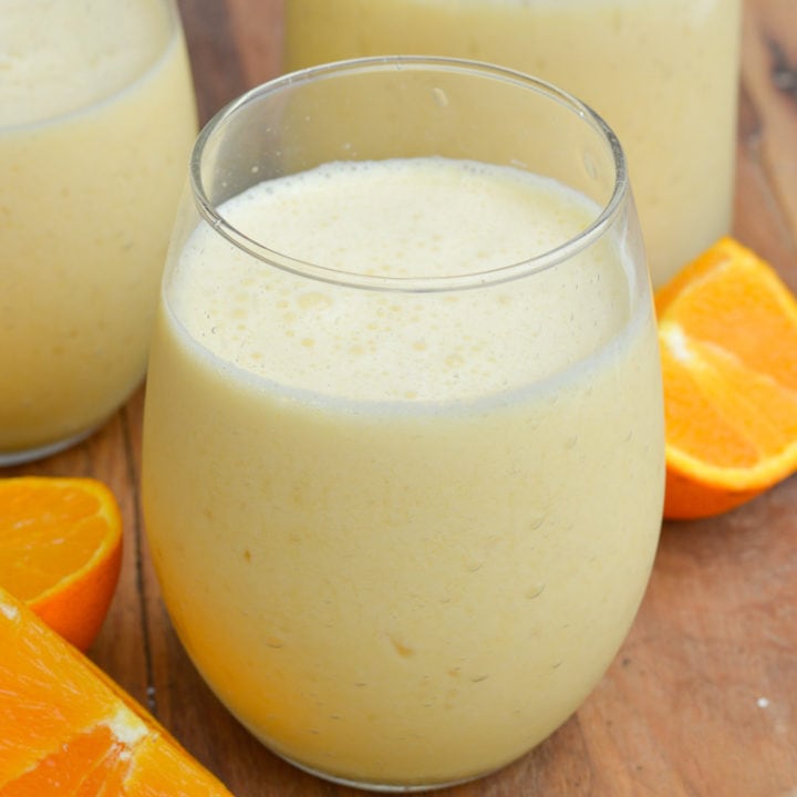 This Sunshine Shake is the perfect five ingredient breakfast smoothie that tastes just like an orange creamsicle! 