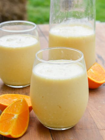 This Sunshine Shake is the perfect five ingredient breakfast smoothie that tastes just like an orange creamsicle! 