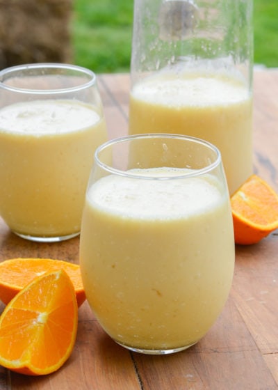 This Sunshine Shake is the perfect five ingredient breakfast smoothie that tastes just like an orange creamsicle! 