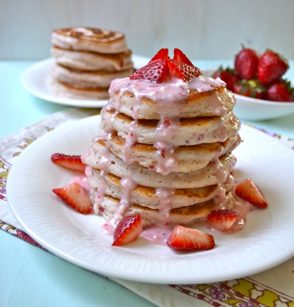 Strawberry Pancakes with Strawberry Cream Cheese Glaze