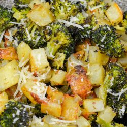 These Lemon Dijon Roast Potatoes and Broccoli are the ultimate one pan side dish. It is impressive enough for guests and easy enough for a hearty weeknight meal!