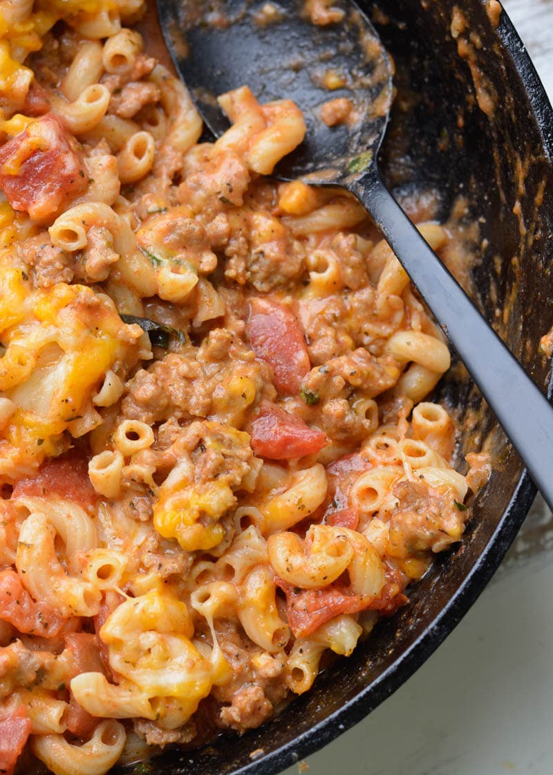 This One Pan Sausage Cheese Pasta is the perfect 20 minute meal! 