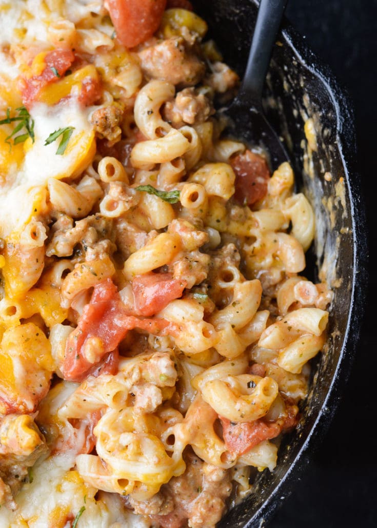 One Pan Sausage Cheese Pasta - Maebells