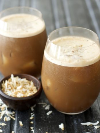 This easy Blended Coconut Mocha Frap combines creamy almond milk with chocolate, coconut and rich coffee for the perfect summer pick me up!