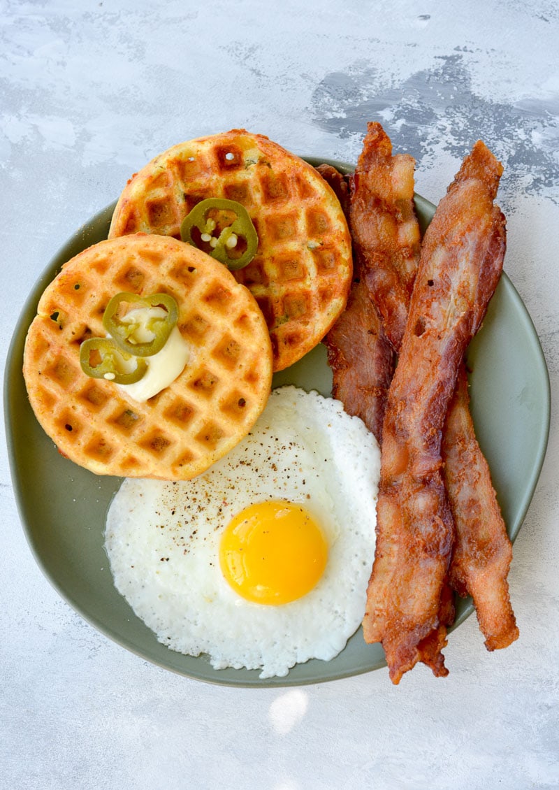  Try these quick and easy Jalapeño Cheddar Cornbread Waffles for a savory breakfast. These cornbread waffles are excellent for making hearty breakfast sandwiches, served with bacon and eggs or a scoop of chili on top!