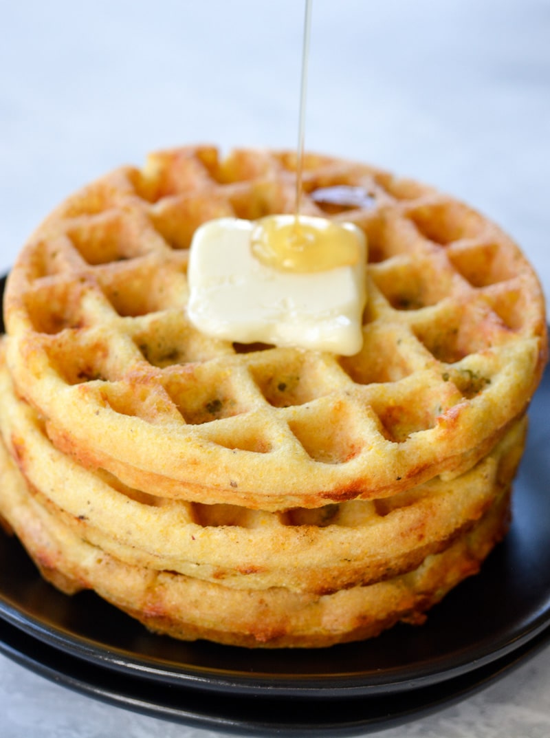  Try these quick and easy Jalapeño Cheddar Cornbread Waffles for a savory breakfast. These cornbread waffles are excellent for making hearty breakfast sandwiches, served with bacon and eggs or a scoop of chili on top!