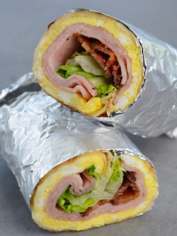 This Bacon, Ham, and Egg Wrap with Honey Dijon Sauce is a hearty breakfast wrap that your whole family will love!