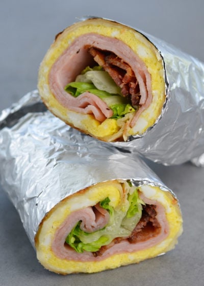 This Bacon, Ham, and Egg Wrap with Honey Dijon Sauce is a hearty breakfast wrap that your whole family will love!