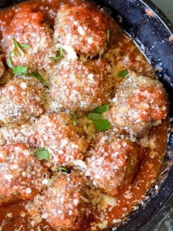 Keto meatballs are smothered in low carb marinara and parmesan for an easy low carb appetizer or meal.