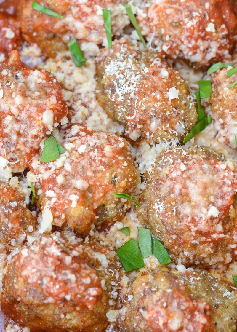 Keto meatballs are smothered in low carb marinara and parmesan for an easy low carb appetizer or meal. 