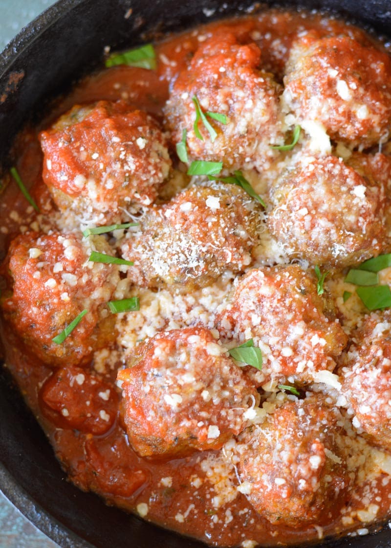 Keto meatballs are smothered in low carb marinara and parmesan for an easy low carb appetizer or meal. 