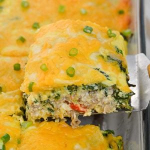 This hearty Overnight Egg Casserole is loaded with sausage, eggs and cheese. Perfect for a holiday brunch or weekend breakfast!