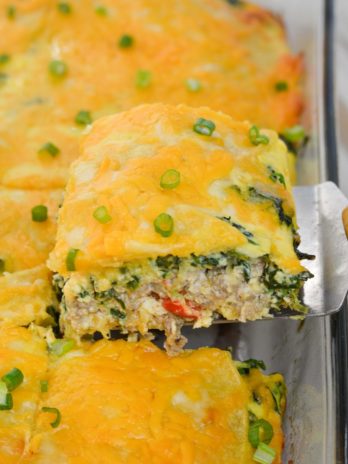 This hearty Overnight Egg Casserole is loaded with sausage, eggs and cheese. Perfect for a holiday brunch or weekend breakfast!