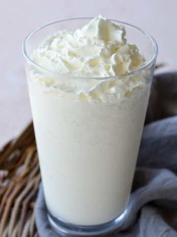 This at home version of a Vanilla Bean Frappuccino has no ice cream and is the perfect Starbucks knockoff. Options for low carb, dairy free and gluten free included!