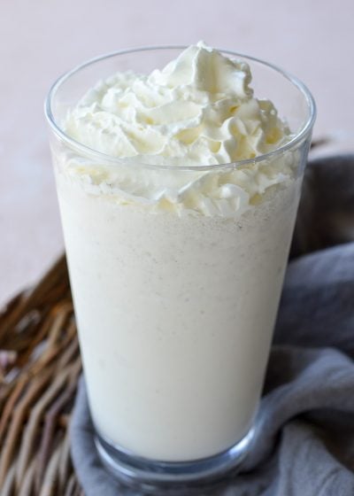 This at home version of a Vanilla Bean Frappuccino has no ice cream and is the perfect Starbucks knockoff. Options for low carb, dairy free and gluten free included!