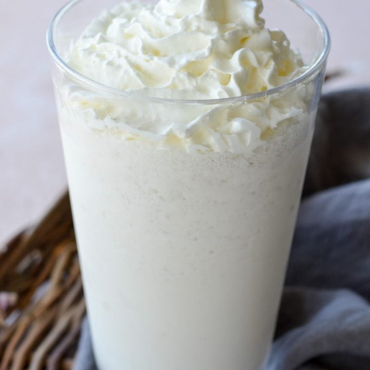 This at home version of a Vanilla Bean Frappuccino has no ice cream and is the perfect Starbucks knockoff. Options for low carb, dairy free and gluten free included!