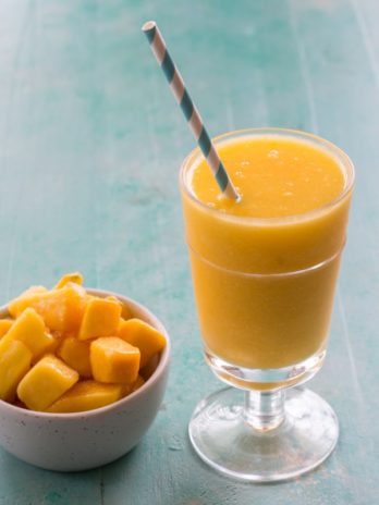 This sweet and delicious Mango Moscato Smoothie has only two ingredients and is perfect for all your summer parties!