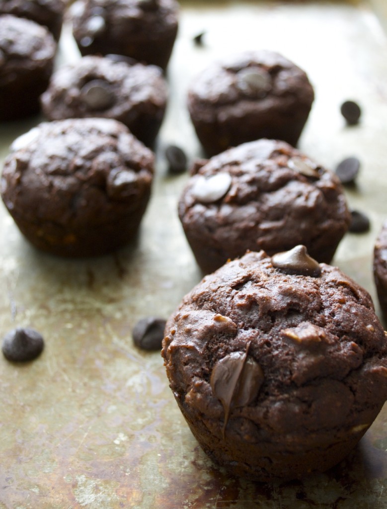 Double Chocolate Chunk Protein Muffins..very easy! You would never guess they are gluten free! 