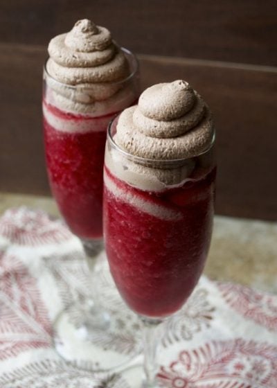 Raspberry Red Wine Slushy with Chocolate Whipped Cream...the ULTIMATE girls night drink!! www.maebells.com