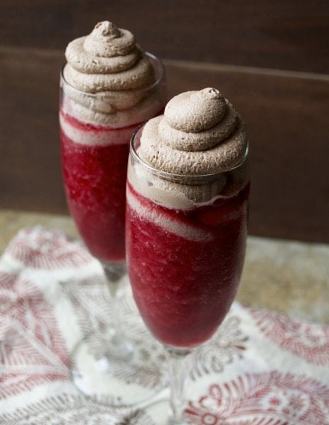 Raspberry Red Wine Slushy with Chocolate Whipped Cream...the ULTIMATE girls night drink!! www.maebells.com