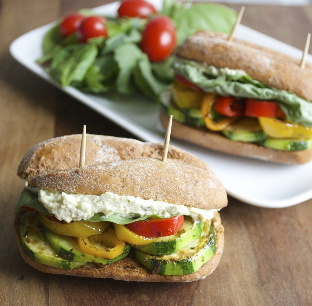  The ultimate veggie slider packed with fresh zucchini, mini sweet peppers, basil leaves and a creamy whipped Pesto and Feta Spread!