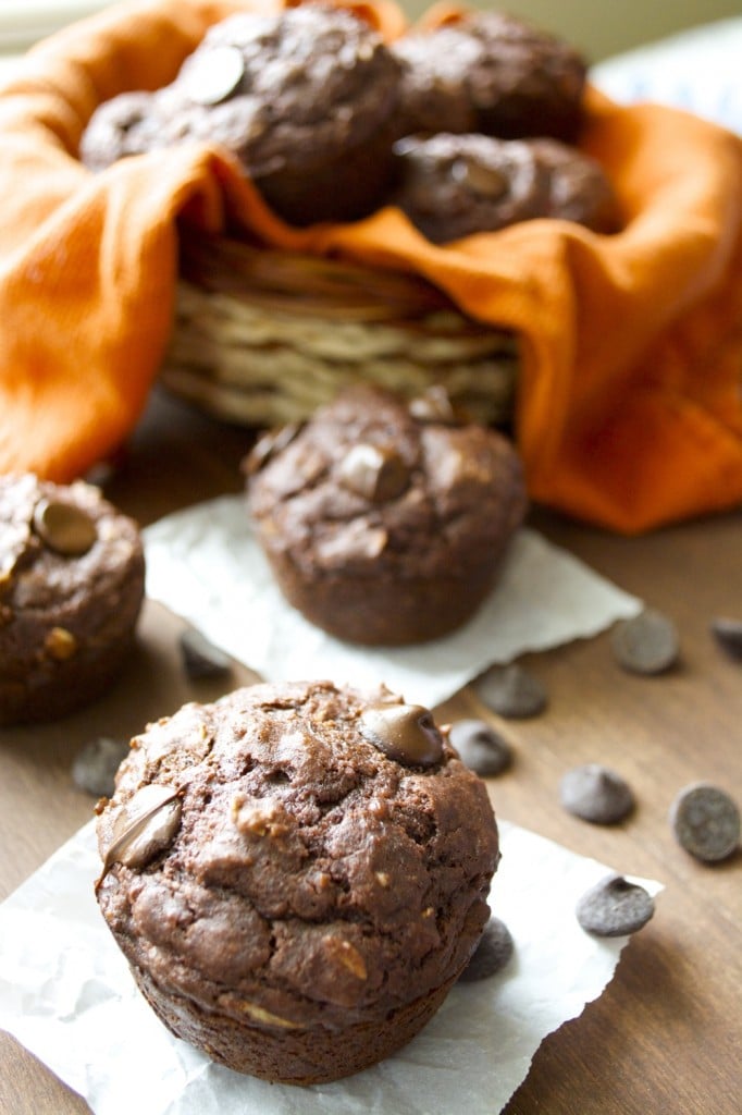 Double Chocolate Chunk Protein Muffins..very easy! You would never guess they are gluten free! 