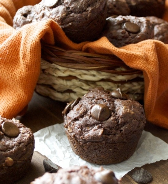 Double Chocolate Chunk Protein Muffins..very easy! You would never guess they are gluten free! 