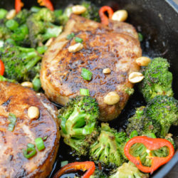 This one pan Asian Pork Chops with Sesame Broccoli is the quick, flavor-packed meal you need for an easy keto weeknight dinner!