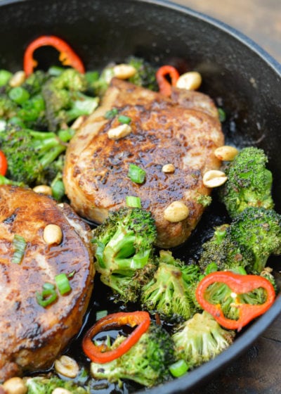 This one pan Asian Pork Chops with Sesame Broccoli is the quick, flavor-packed meal you need for an easy keto weeknight dinner!