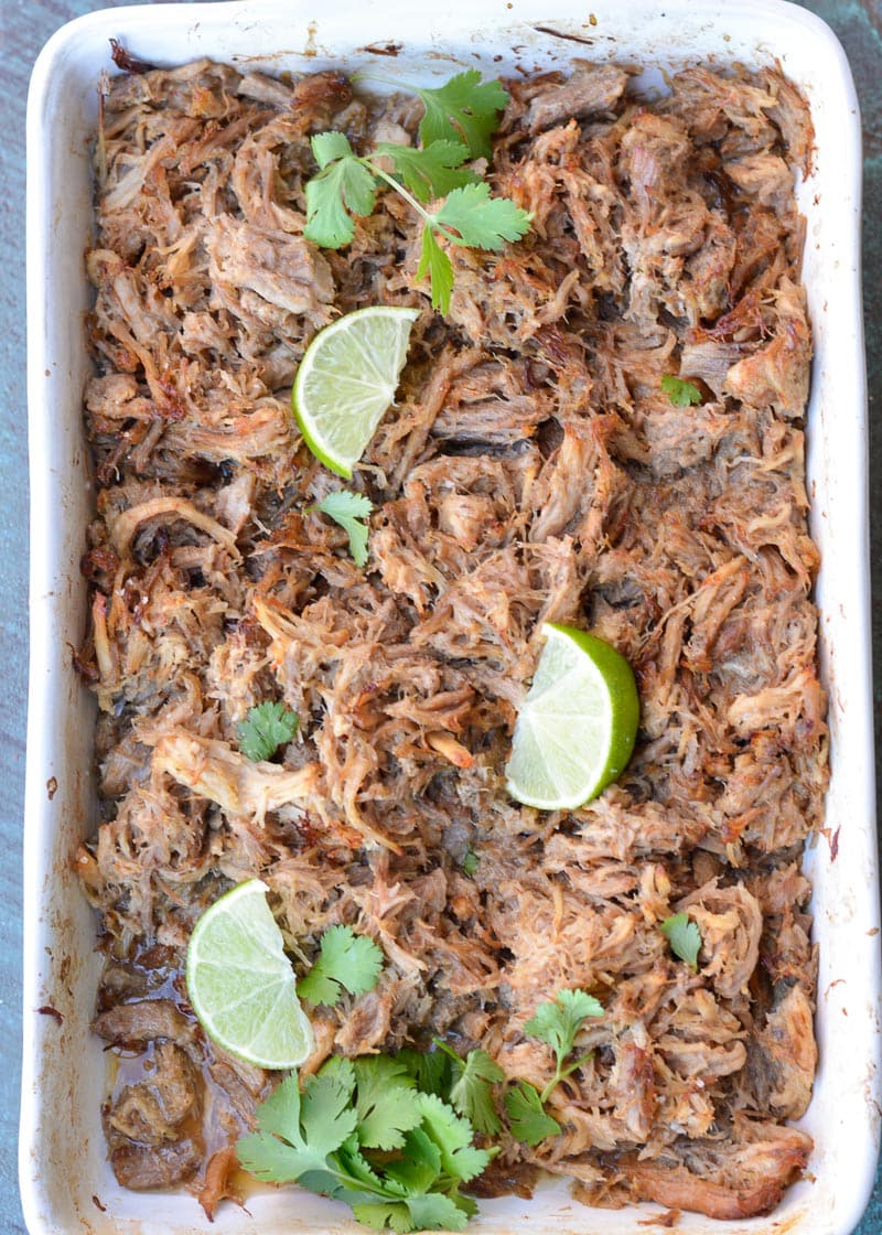  These Slow Cooker Pork Carnitas are a cinch to make and totally addictive! Top them with fresh jalapeño slaw for the ultimate easy, healthy meal!  