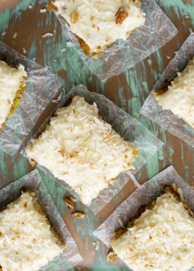 Carrot Cake Bars with Vanilla Cream Cheese Icing, totally gluten free! www.maebells.com
