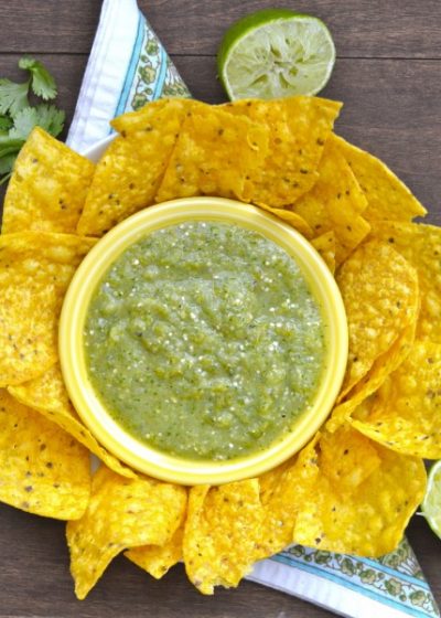 Roasted Tomatillo and Jalapeno Salsa, the easiest Salsa Verde ever! Just roast and toss in the blender!