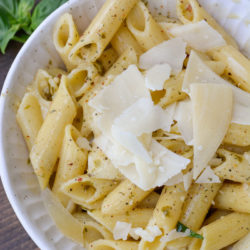 This one-pan Creamy Penne Pesto Pasta is packed with flavor and ready in just 10 minutes! Perfect for an easy weeknight meal!