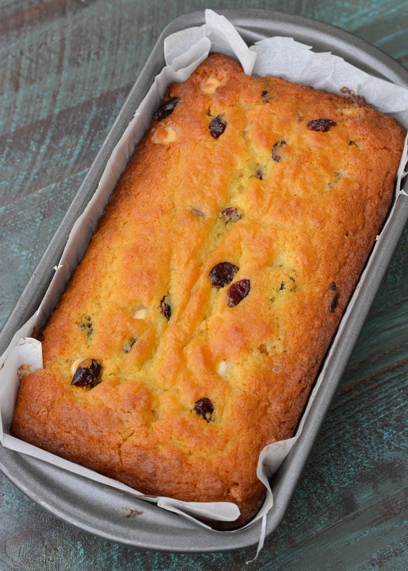 This Old Fashioned Cranberry Bread features dried cranberries, white chocolate chips and hints of vanilla!