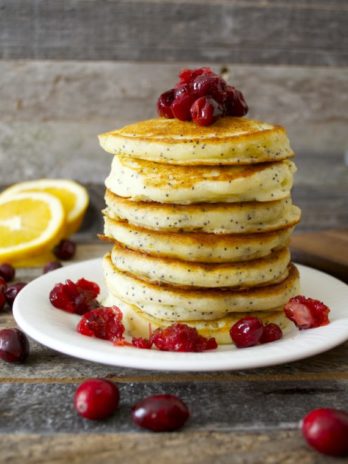Light and fluffy Cranberry Poppy Seed Pancakes with Cranberry Syrup make the perfect Holiday breakfast!