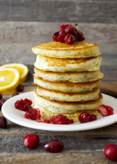 Light and fluffy Cranberry Poppy Seed Pancakes with Cranberry Syrup make the perfect Holiday breakfast!