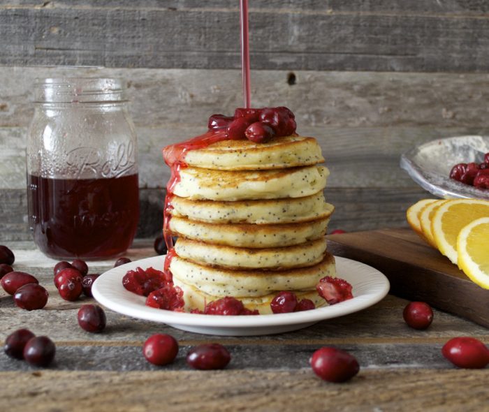 Light and fluffy Cranberry Poppy Seed Pancakes with Cranberry Syrup make the perfect Holiday breakfast! 