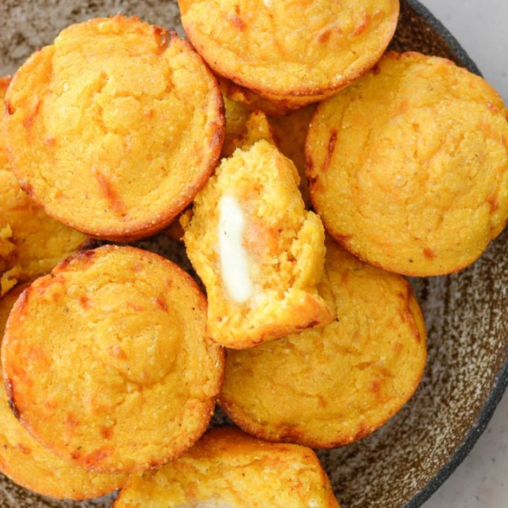 These Sweet Potato and White Cheddar Corn Muffins are extra the perfect combo of sweet and savory! This easy cornbread recipe is perfect for pairing with soups!